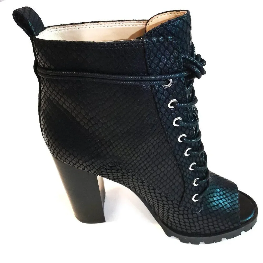 Katy Perry the Monica-Snake Emboss Open Toe Black Ankle Boot Size 5.5M